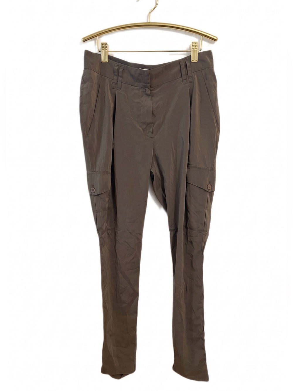 Gunex Trousers Cargo Mid-Rise Silk Taupe Size 8 Utility Pockets Lightweight